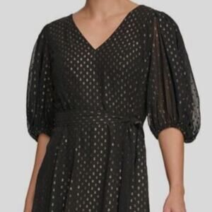 DKNY Black Sheer Bubble Sleeve Cocktail Dress